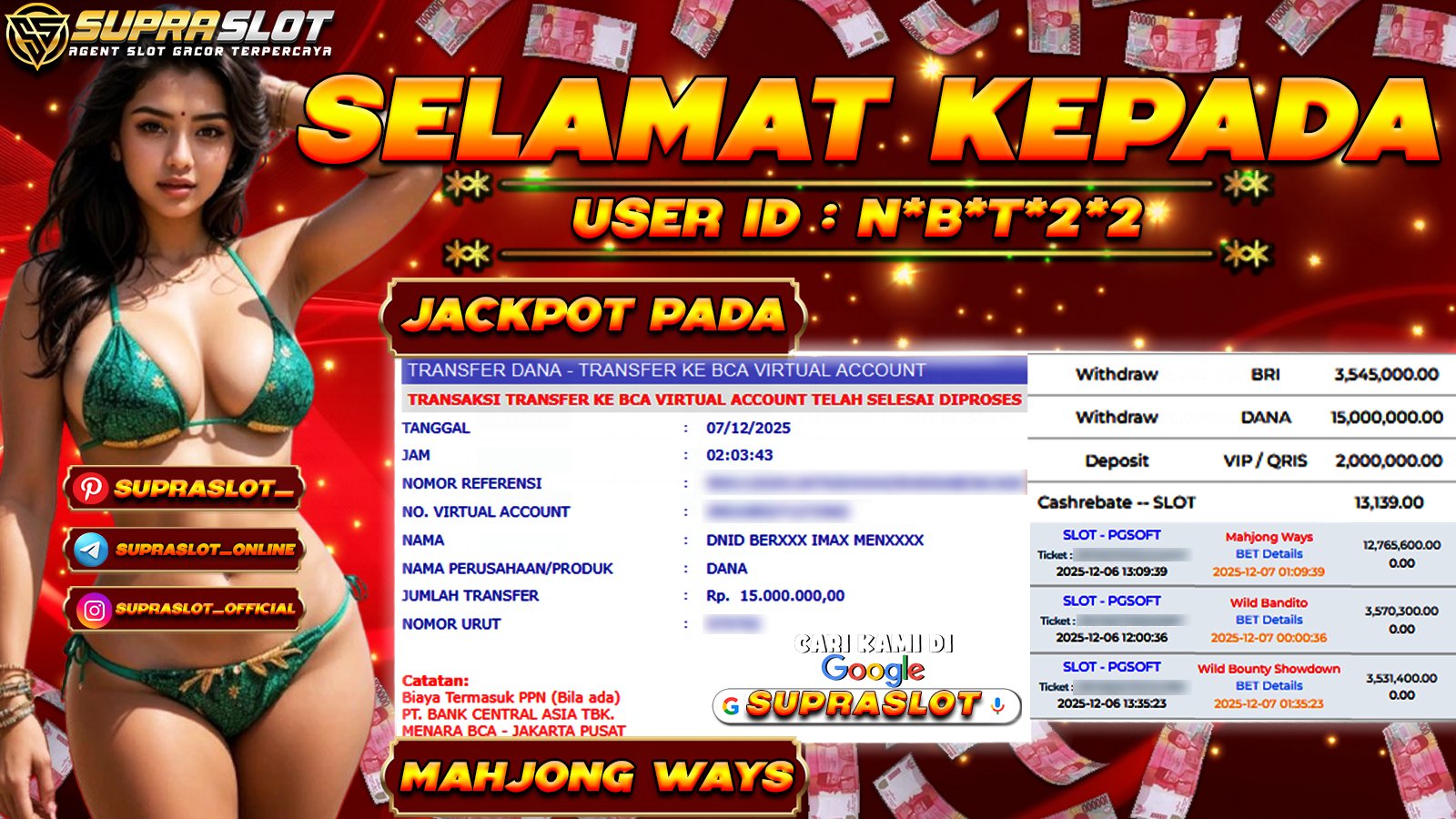 SUPRASLOT JACKPOT di SLOT MAHJONG WAYS Rp.18.000.000,- LUNAS