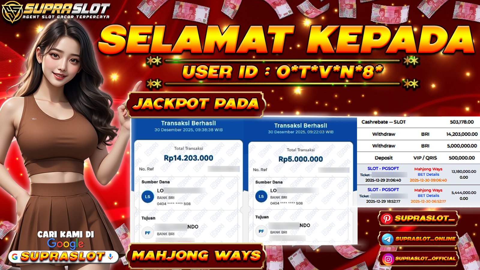 SUPRASLOT JACKPOT di SLOT MAHJONG WAYS Rp.19.203.000,- LUNAS