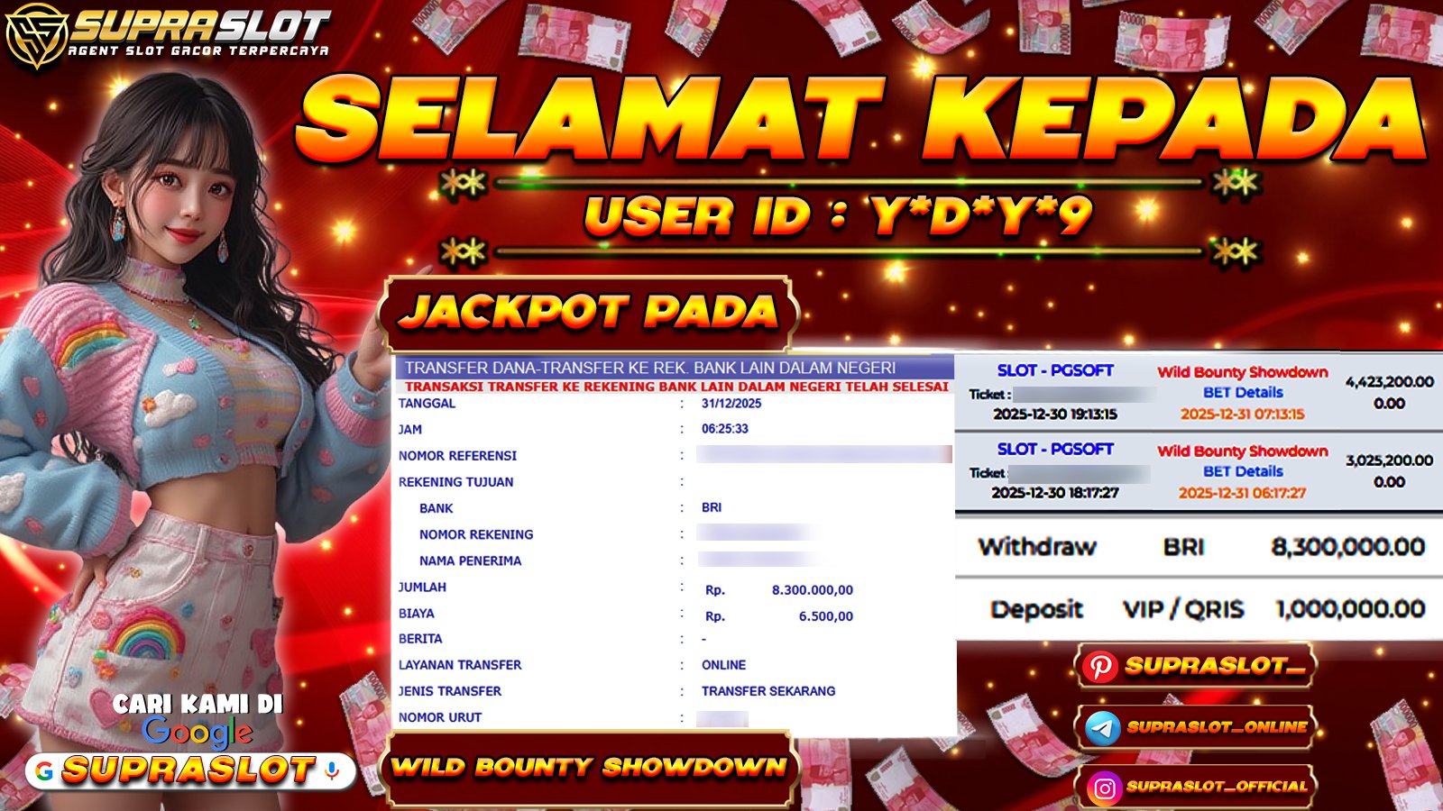 SUPRASLOT JACKPOT di SLOT WILD BOUNTY SHOWDOWN  Rp.8.300.000,- LUNAS