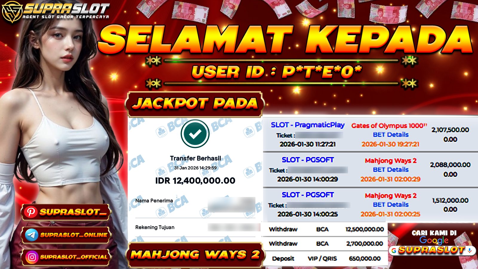 SUPRASLOT JACKPOT di SLOT MAHJONG WAYS 2 Rp.12.400.000,- LUNAS