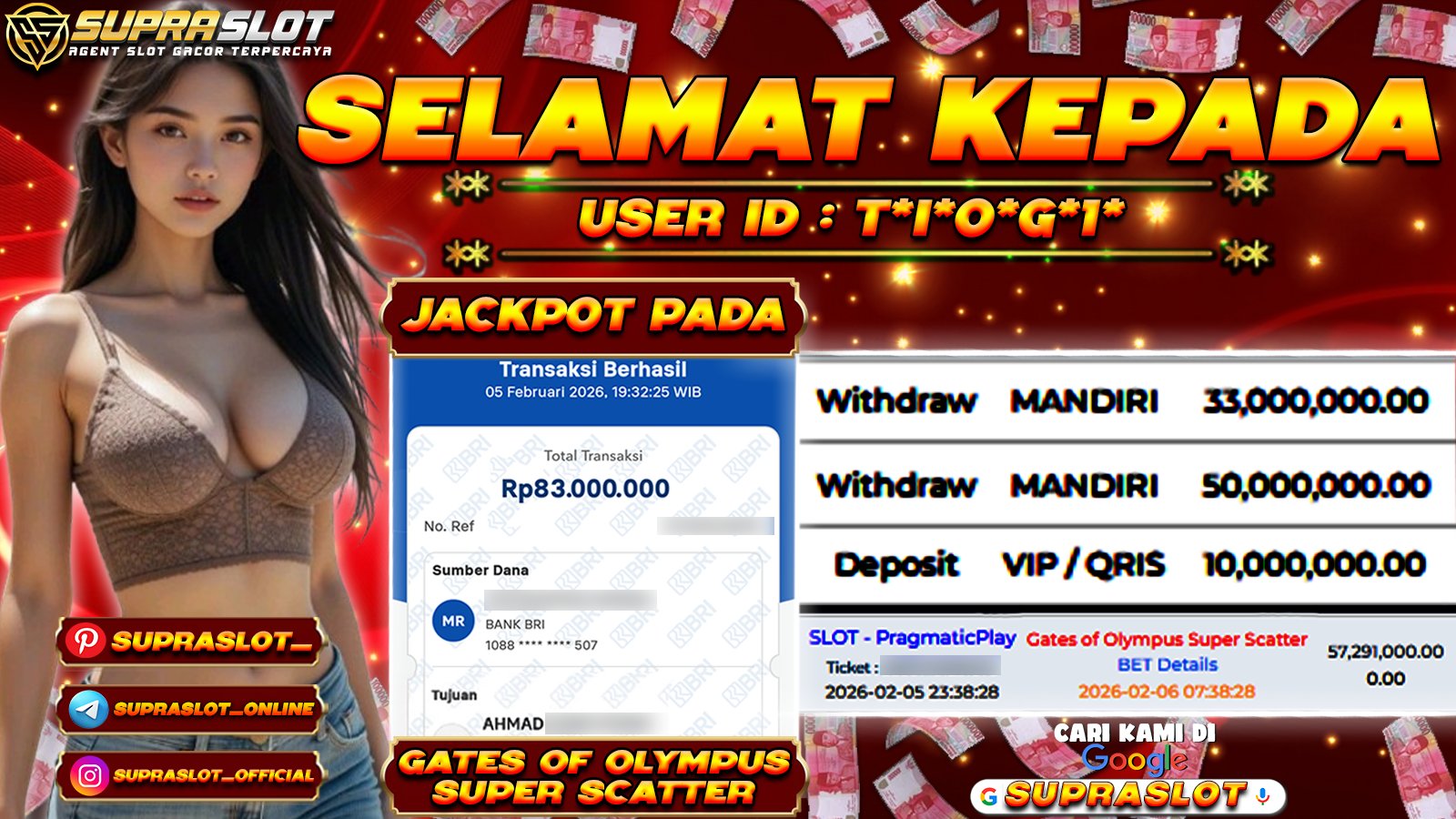 SUPRASLOT JACKPOT di SLOT GATES OF OLYMPUS SUPER SCATTER Rp.88.000.000,- LUNAS